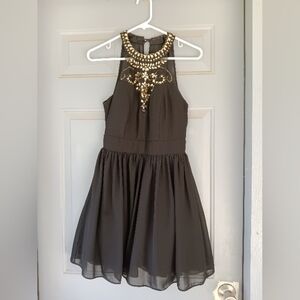 Women's Black Sequin Rhinestone Skater Dress Sheer Cocktail Party Sexy Size 5/6